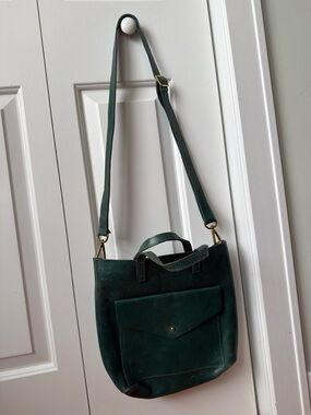 Sseko Dark Green Leather Crossbody Tote Bag. Real Leather (FTO) made in Uganda